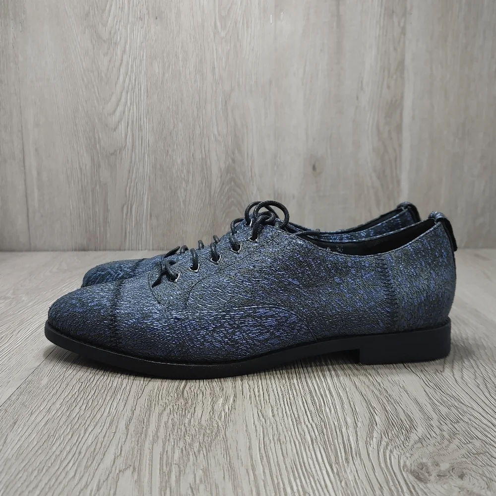 Blacksheep Empire‎ Lace Up Oxford Flats Shoes Blue Black Textured Leather 36